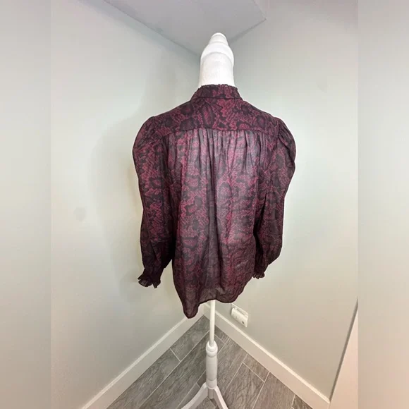 ALLSAINTS Leonie Stanza Shirt in Burgundy Red Python Sheer Print US Size 6 - Picture 6 of 17